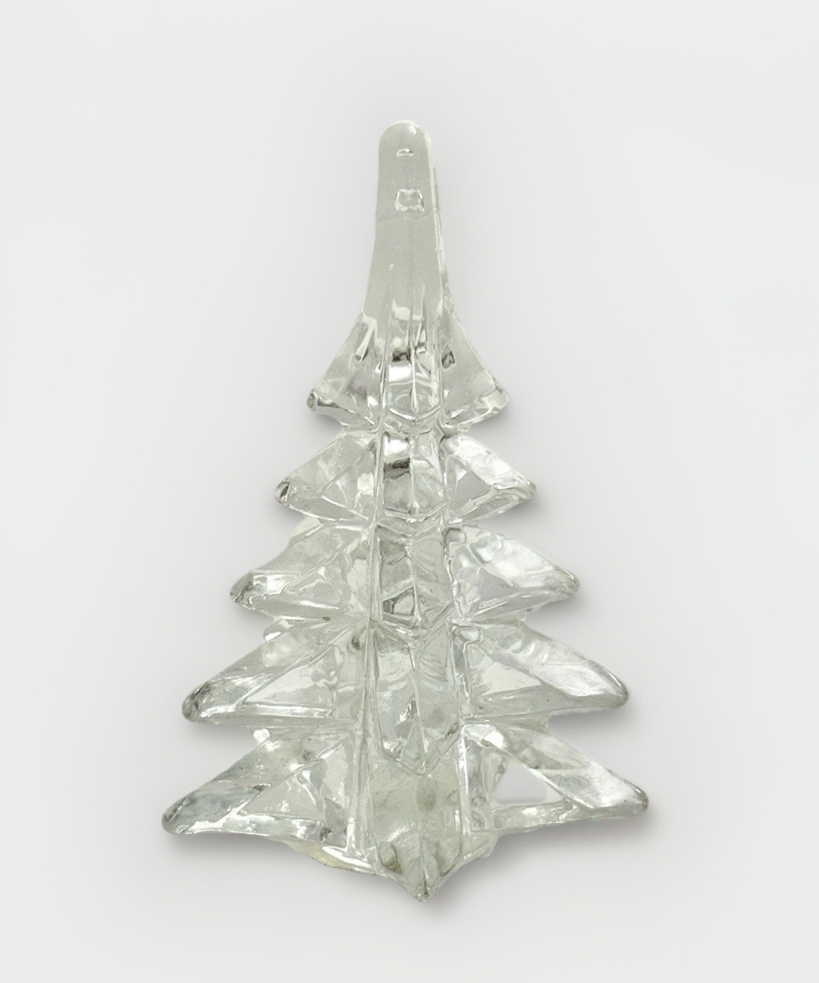 Clear Pressed Art Glass Christmas Tree 5” Figurine Sculpture Heavy Paper Weight