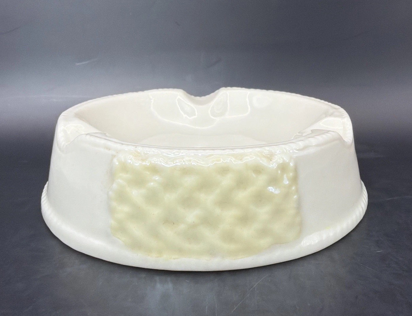 Vintage Belleek Ireland 4” Ashtray With Basketweave Details Green Mark
