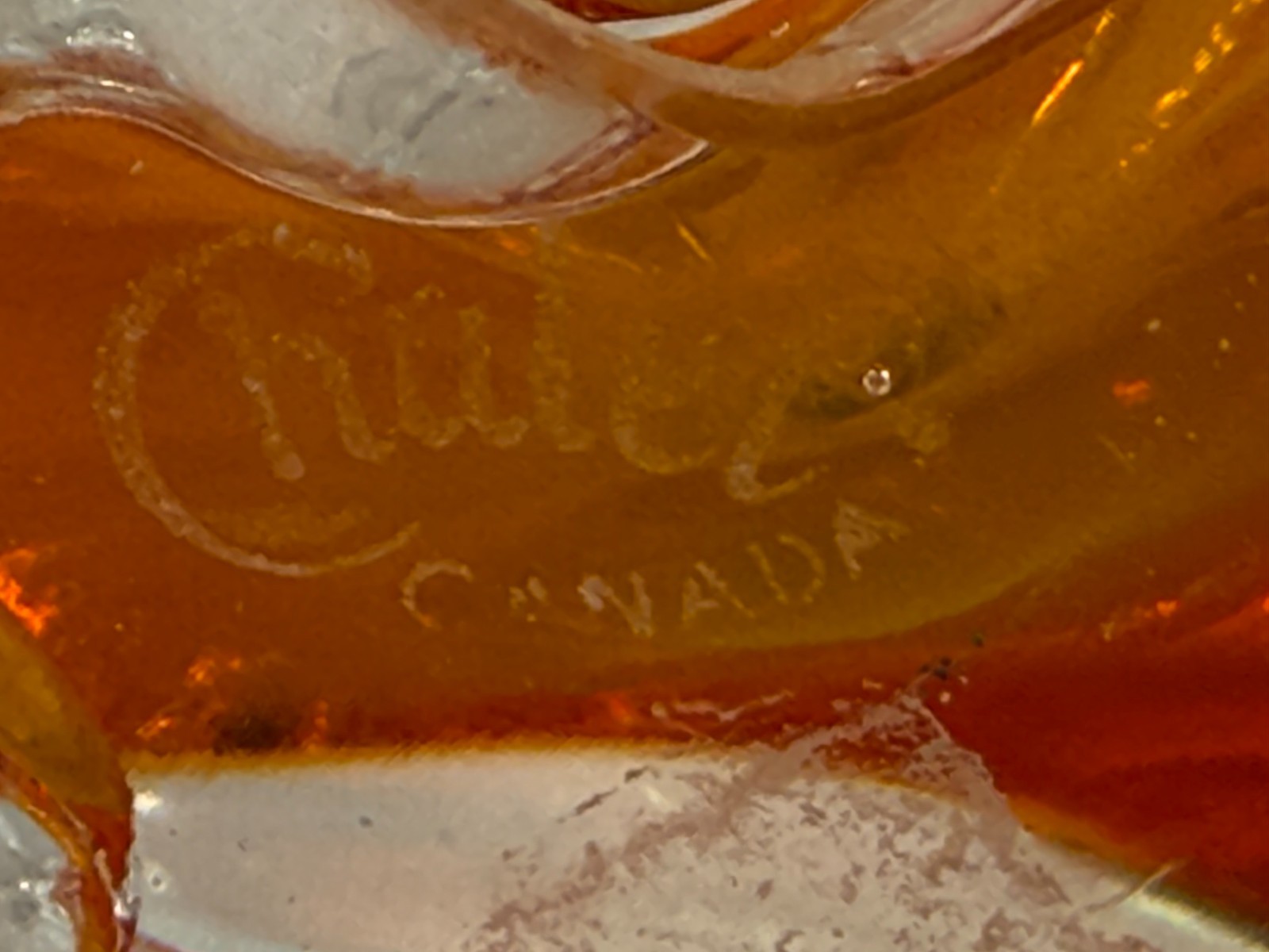 VTG Chalet of Canada Orange Basket Stretched Pulled Blown Glass