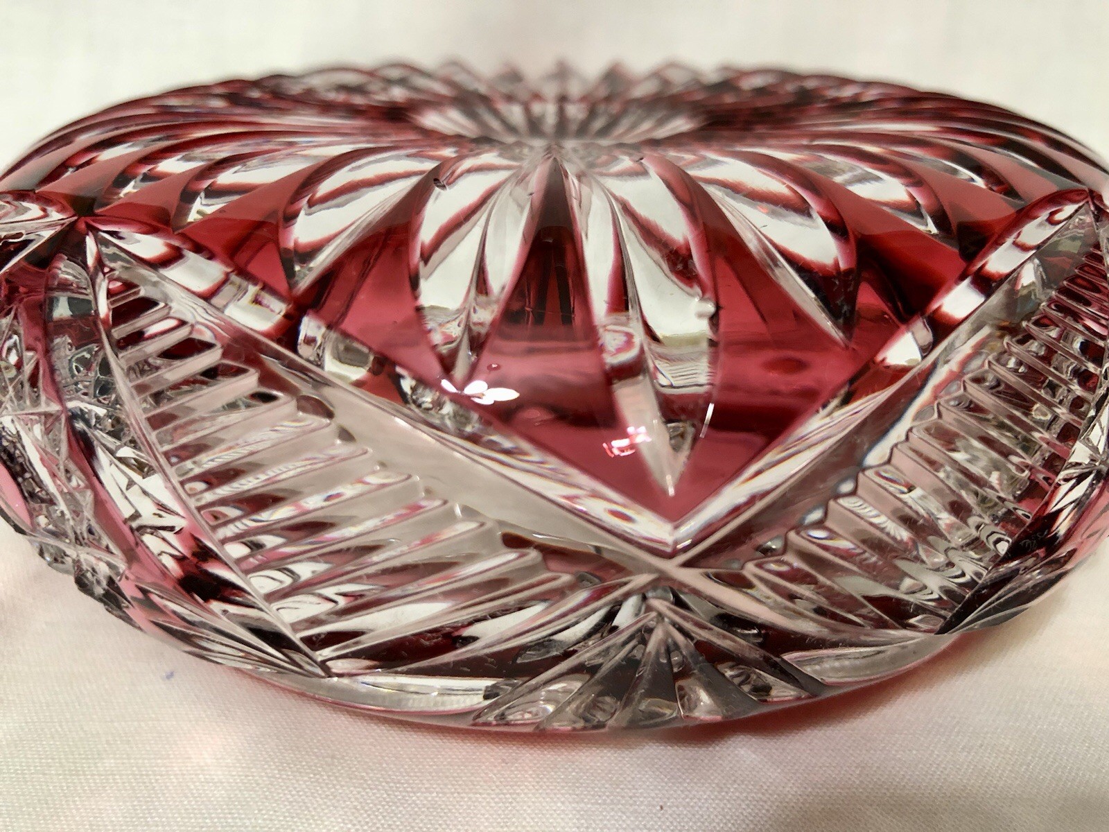 Bohemian Ruby Red Cranberry Crystal Cut Glass Ashtray Bowl