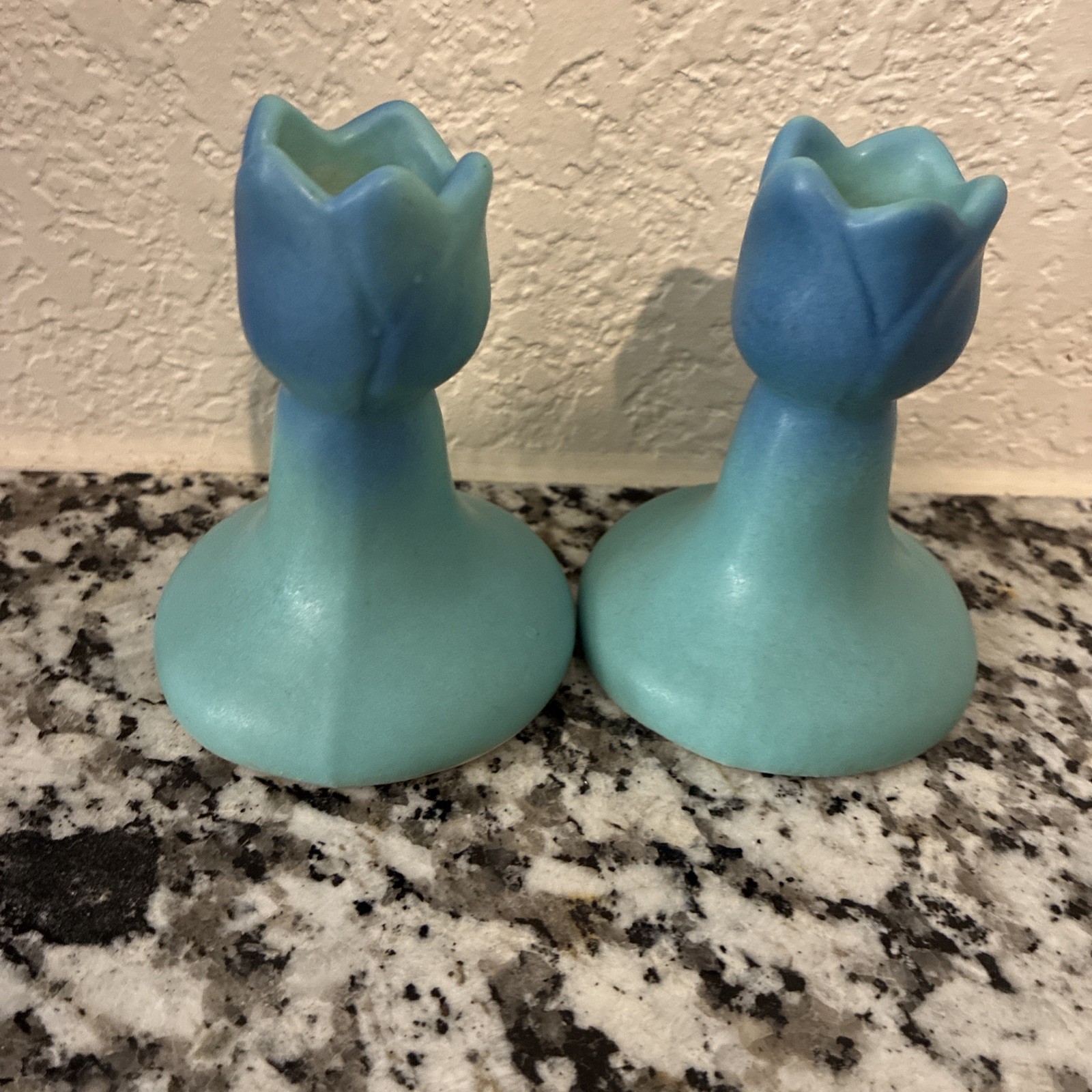 Van Briggle Pottery Turquoise Candlestick Pair Colorado Springs Pottery Set 2