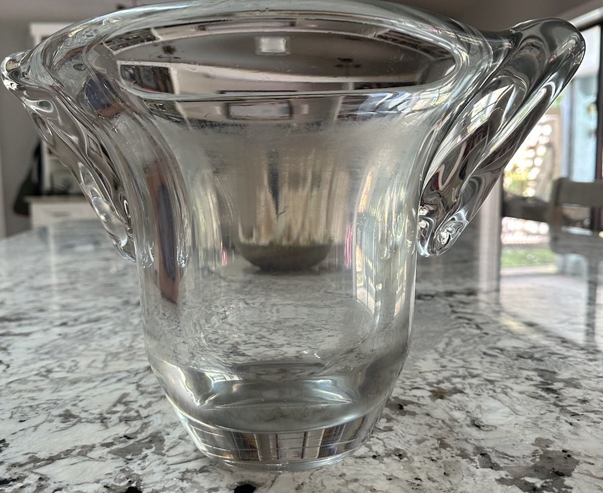 Daum France Large Signed Clear Crystal Vase Heavy Vintage Read