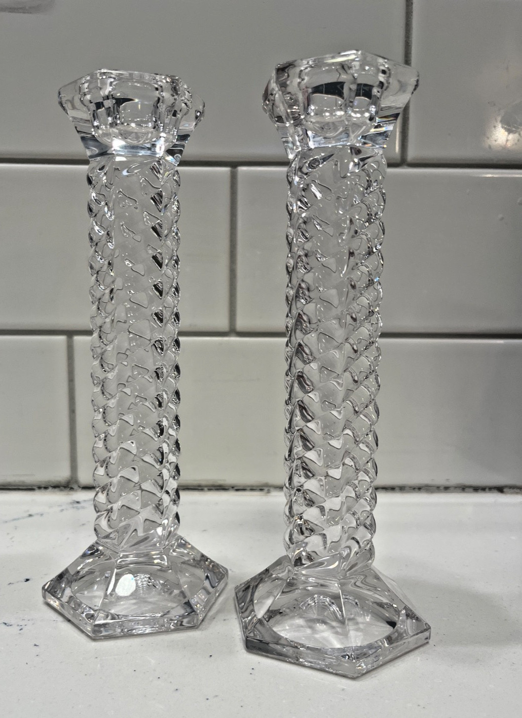 Marquis By Waterford Monaco Pattern Candlestick Holders Set of 2 8 inches tall