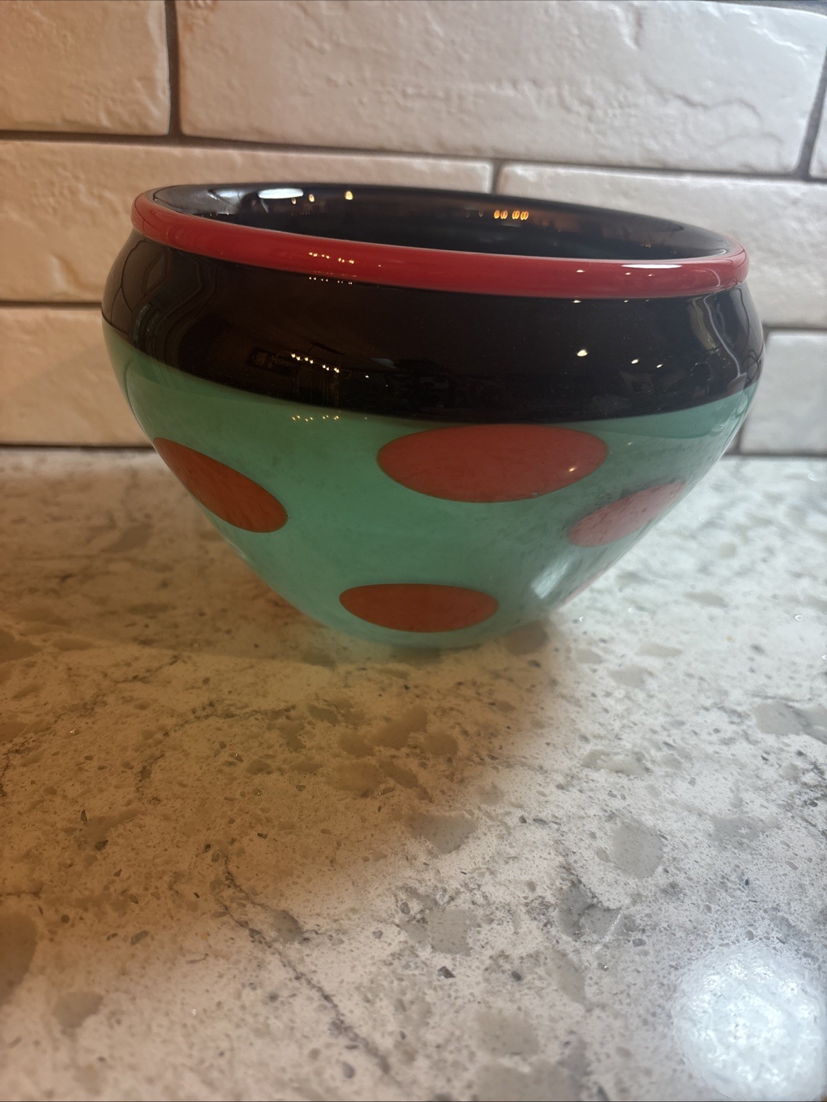 Jane Bruce Art Glass Vase Poka Dot Pattern Signed 12/1986 New York Studio