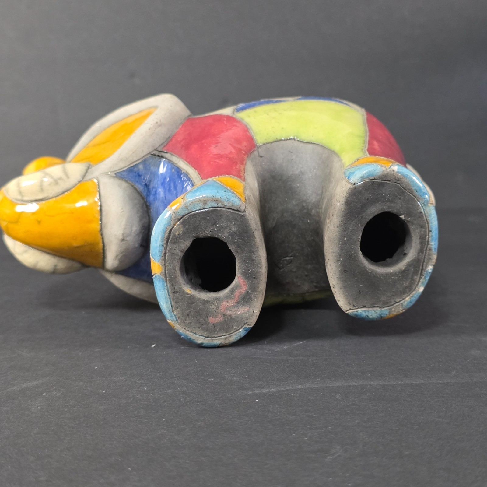 Studio Art Pottery Elephant Crackle Glaze Colorful 7″ Decor Figurine Raku Style