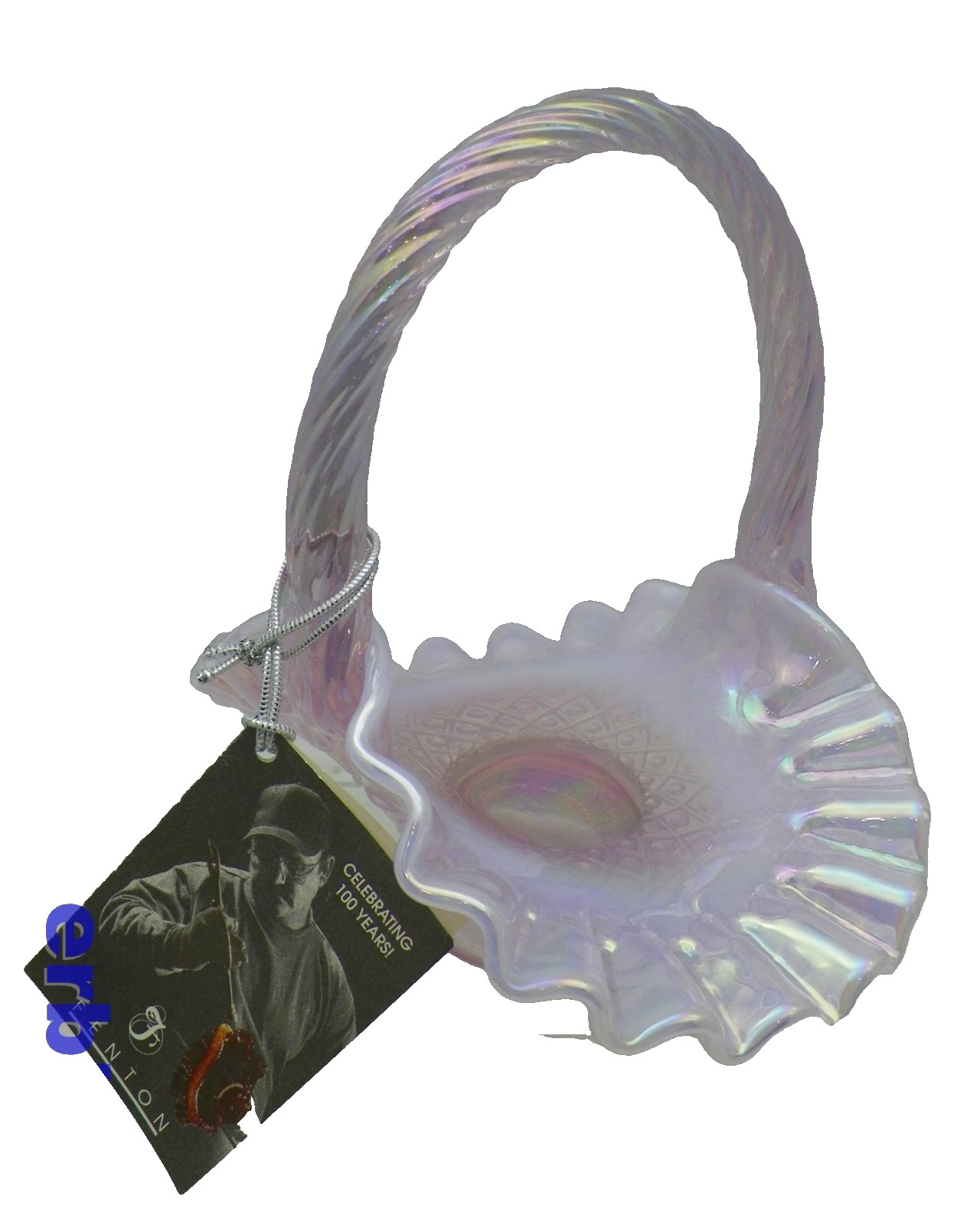 Vintage Mini Fenton Art Glass Pink Lavender Opalescent Basket Ruffled Candy Dish