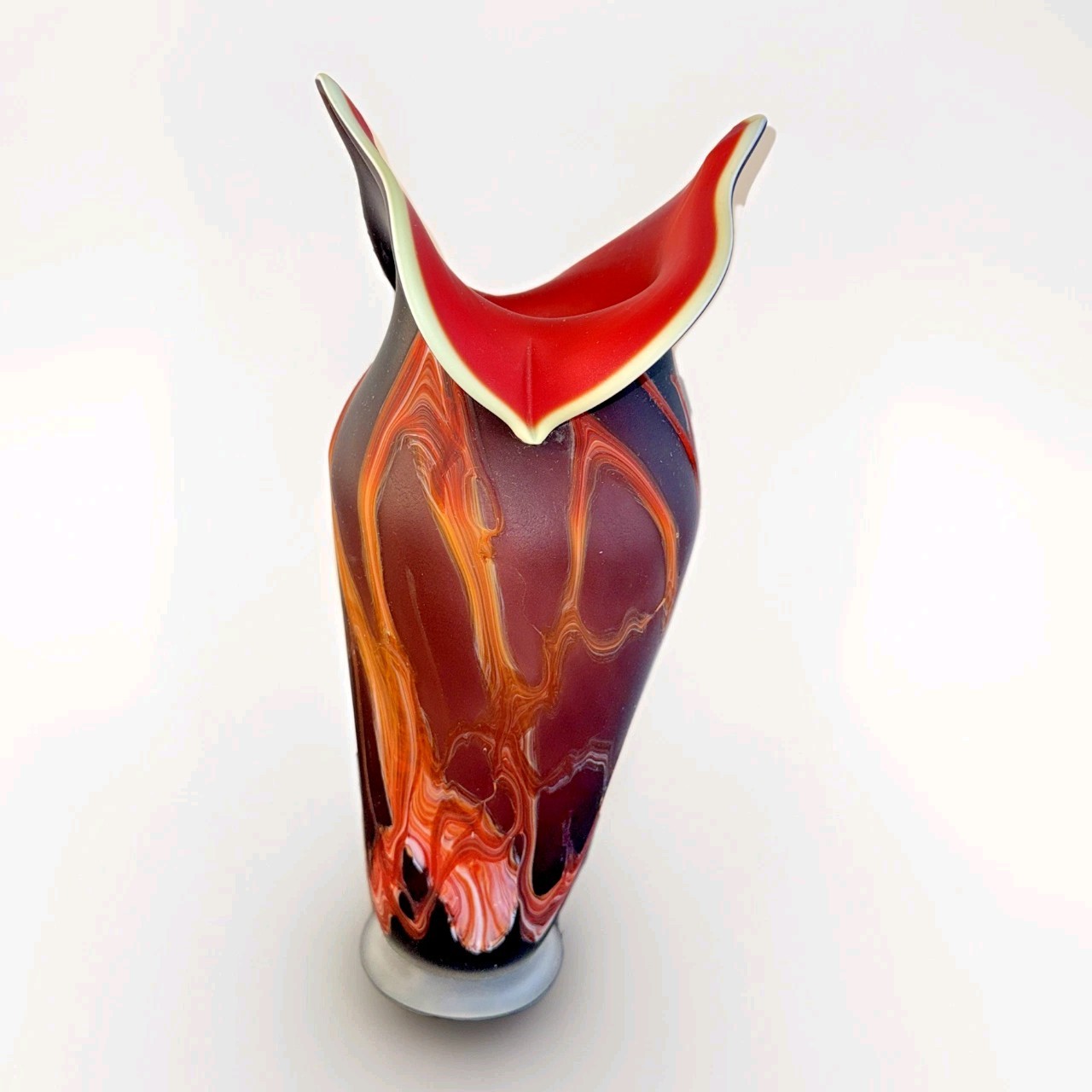 Stunning Essie Zareh 15.75″ Baijan Blown Art Glass Vase Beautiful Fiery Colors