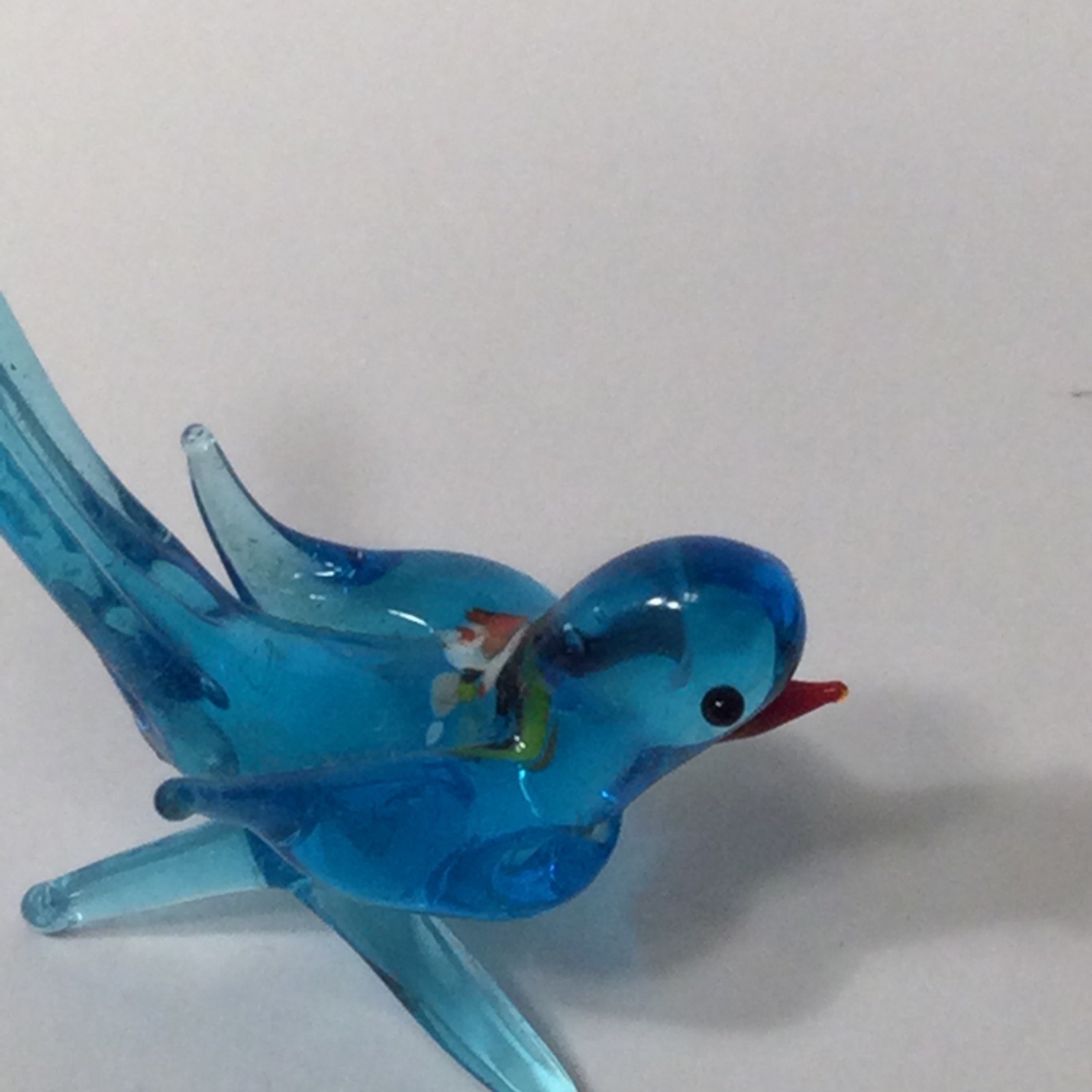 Hand Blown Glass Bird Figurine Blue Miniature