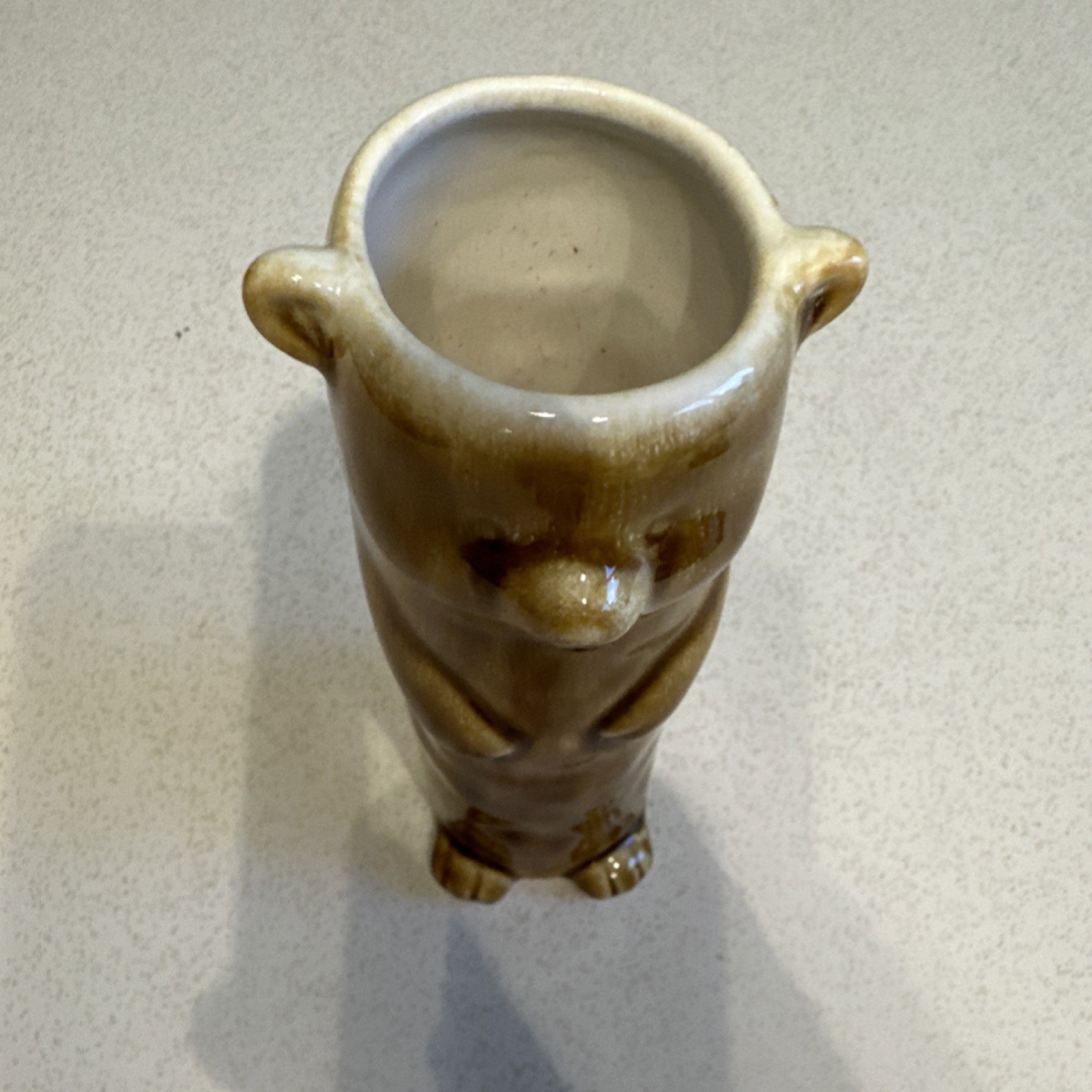 Stoneware Bear Shaped Vase, Brown Glossy Art Pottery 3D Effect, 6 3/4 in DF7937