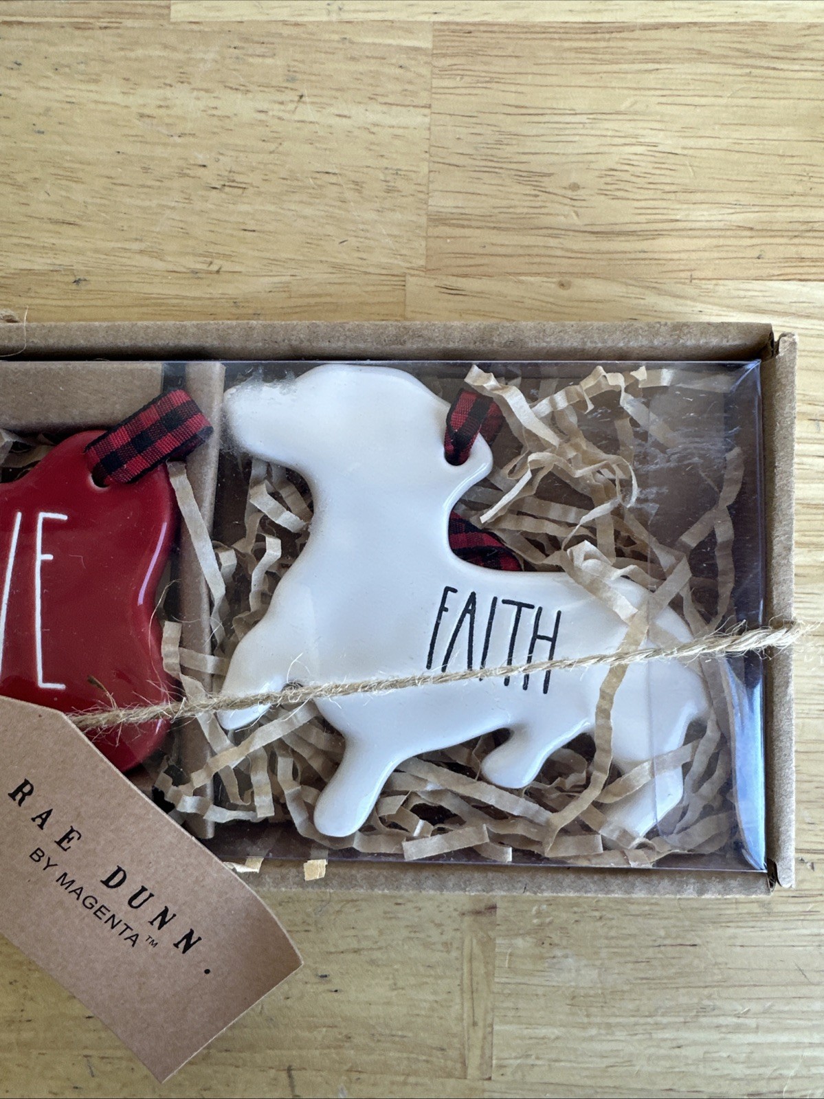 Rae Dunn By Magenta Ceramic Dog Christmas Ornament Set of 3 Hope, Believe, Faith