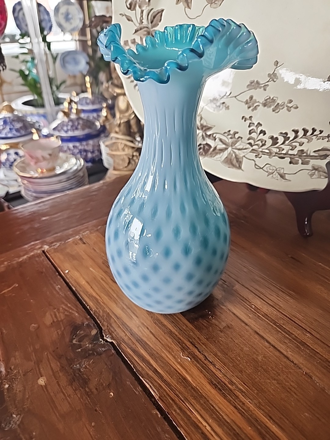 Victorian Mt Washington/Webb Robins Egg Blue Diamond Quilted Vase 9.1/4” Tall