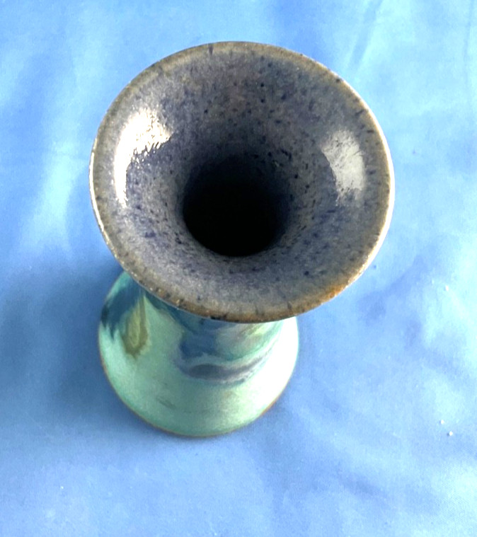 Wild Rose Studio Pottery Vase 1993 Signed Blues Greens 5.5” Tall 2.25” Wide