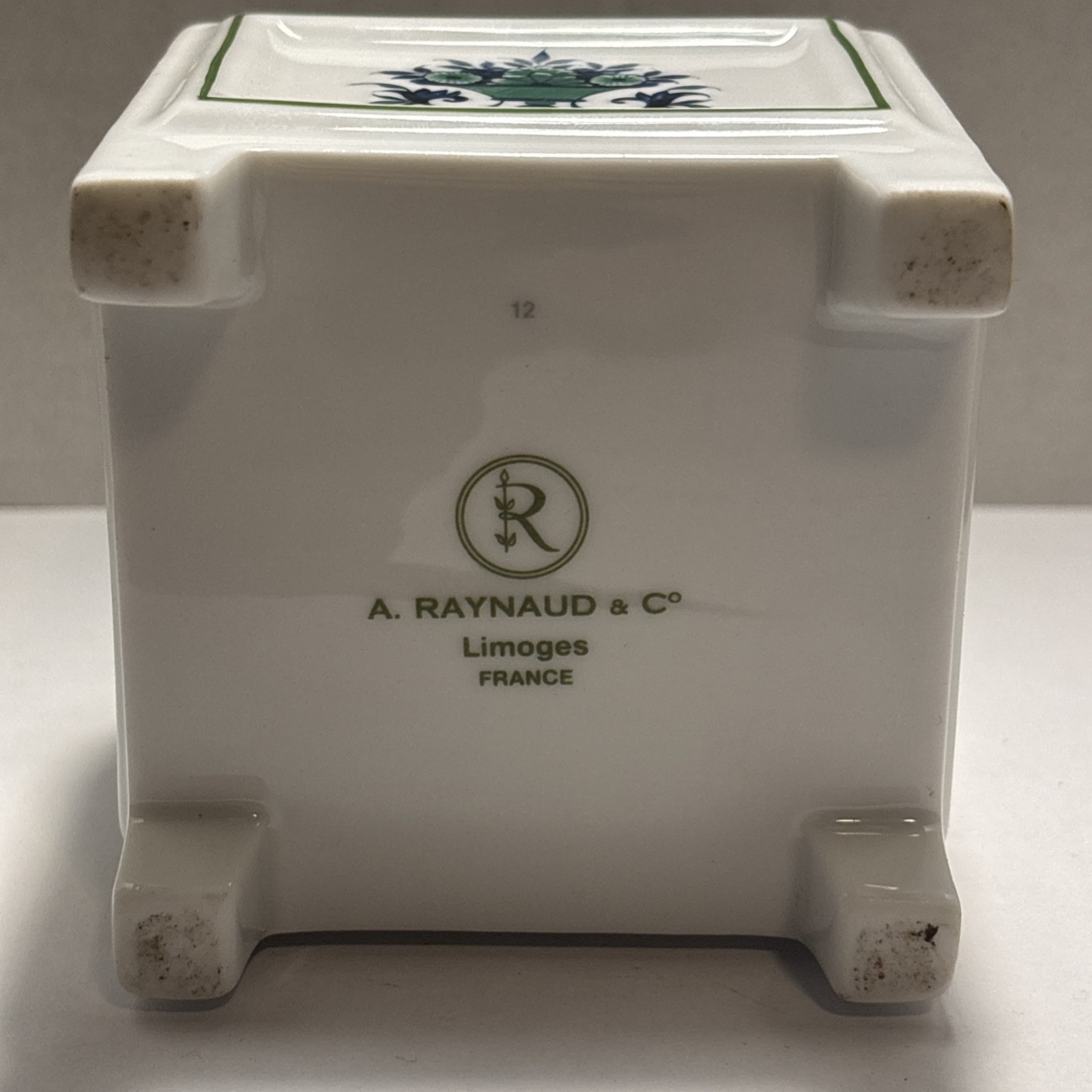 Vintage Raynaud Limoges France Porcelain Square Planter W/ Green & Blue Design