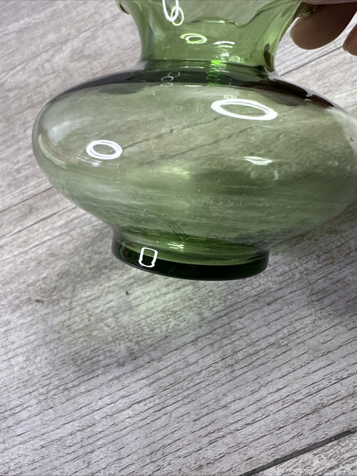 Vintage Forest Green Anchor Clear Glass Bud Vase Crimped Rim Pretty 3.25″ T