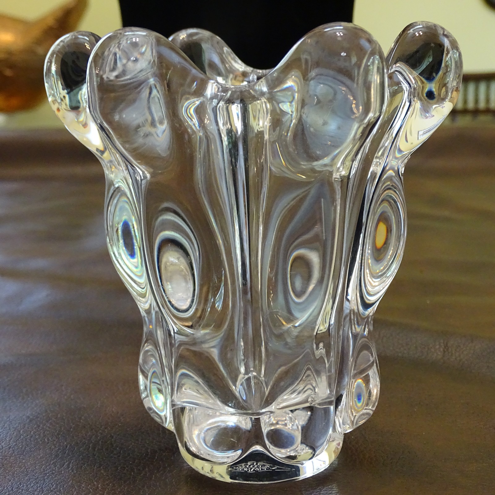Vintage Vannes Le Chatel Clear French Crystal Art Glass Vase Art Deco
