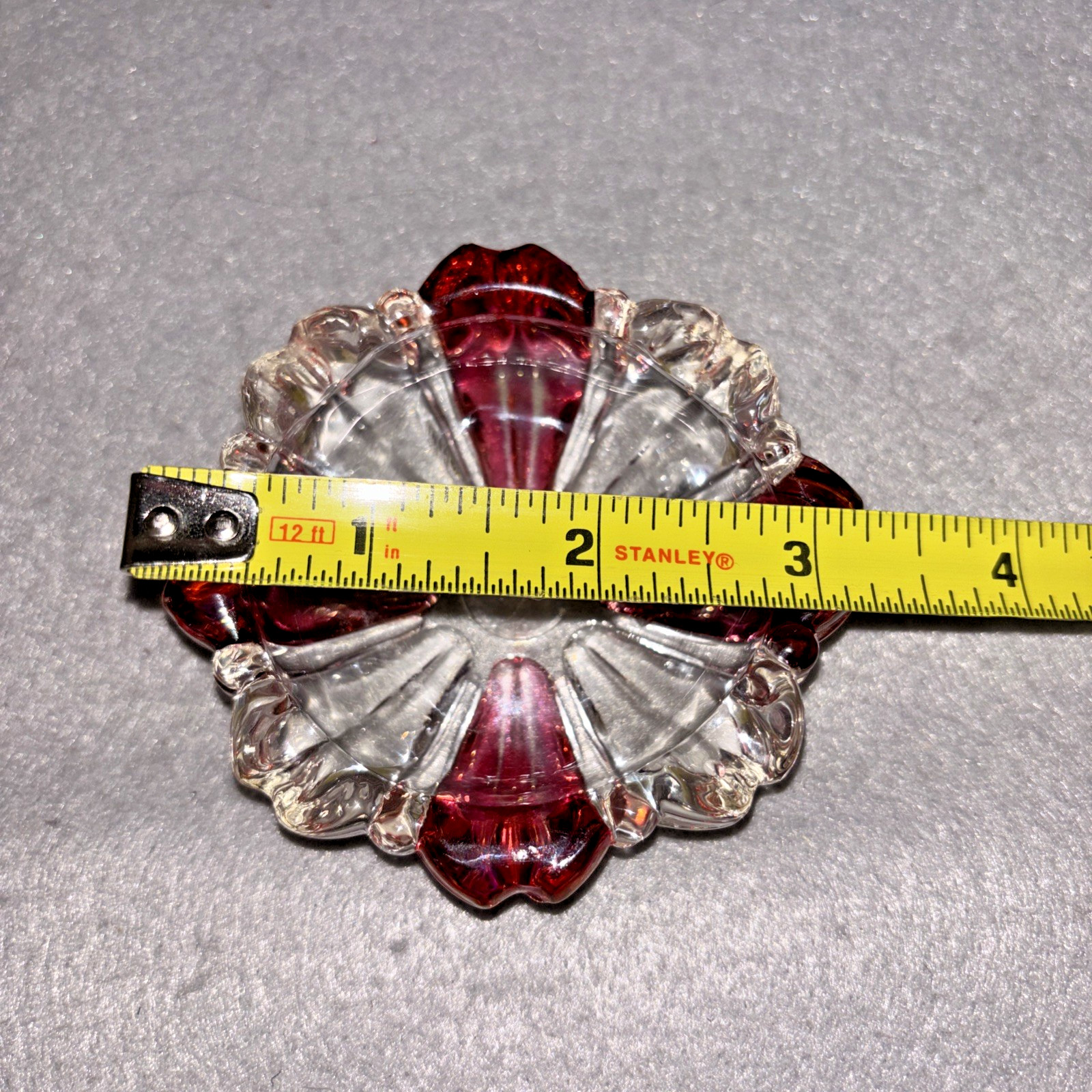 3 Cranberry Ruby Red Flash Clear Striped Peppermint Ashtrays RARE 3 Inch Size
