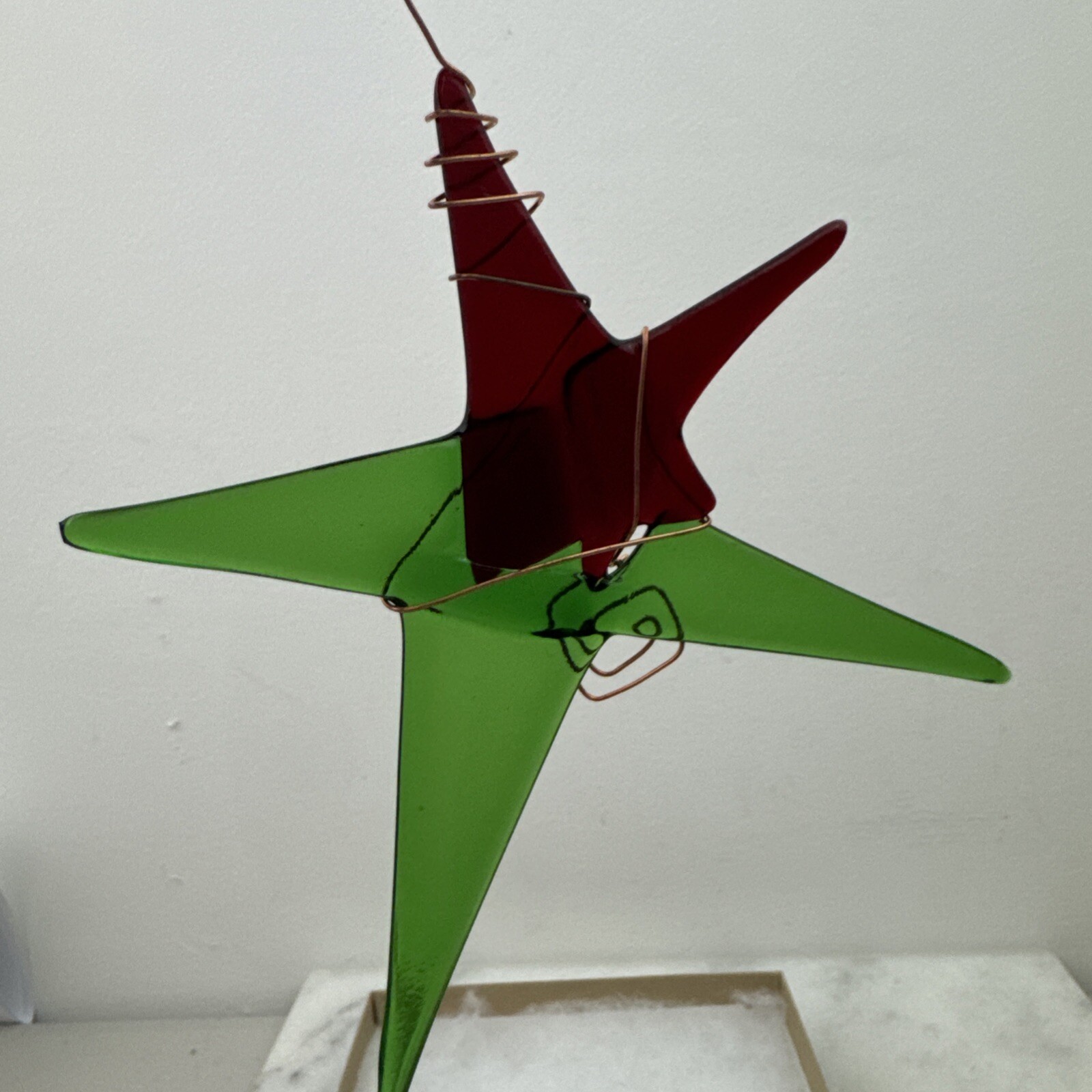Red And Green Star Hanging Ornament Sun catcher Copper Wire Wrapped
