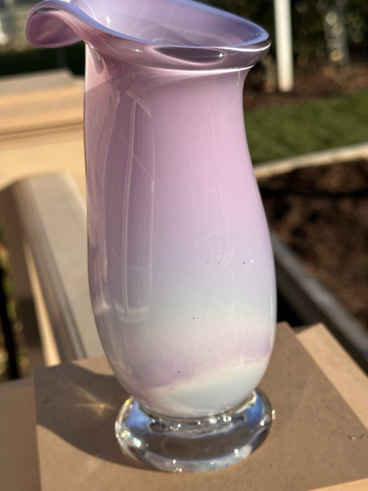 Signed Studio Art Glass Vase J DAVIS Lavender Opalescent Hand Blown WHIMSIGOTH