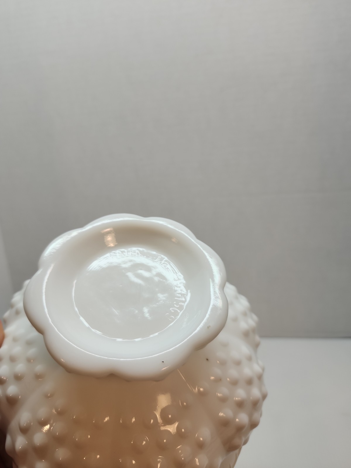 Vintage 6.5” White Milk Glass Hobnail Footed ruffled 5 Candle Holder Bowl