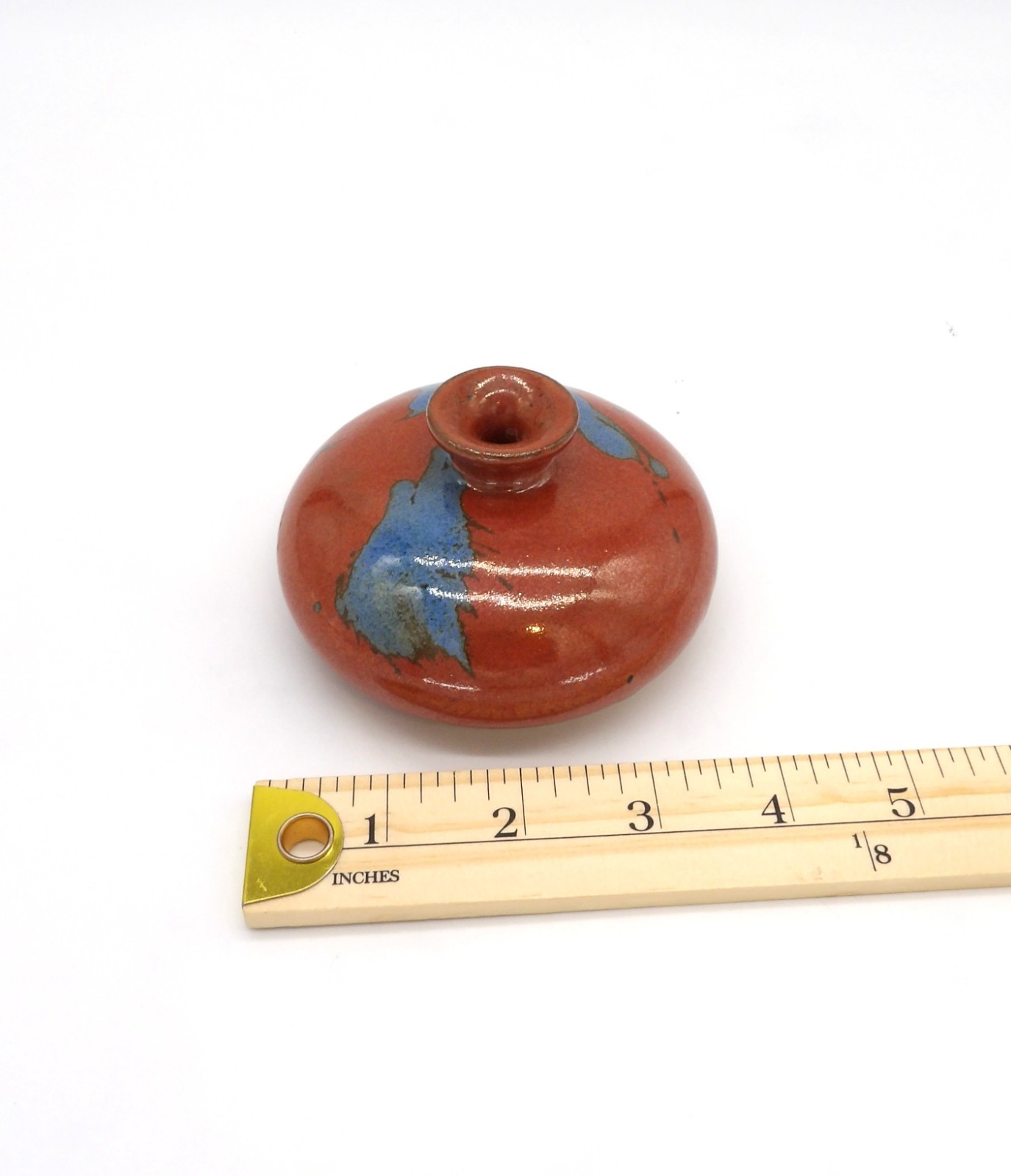 Red & Blue Glazed Studio Art Pottery Vase Signed by Artist RA