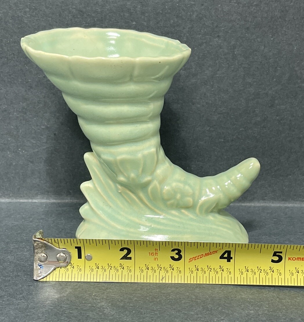 Pottery Cornucopia Vase Or Planter 1920 5 Inch tall 5 Inch wide Mint Green Color