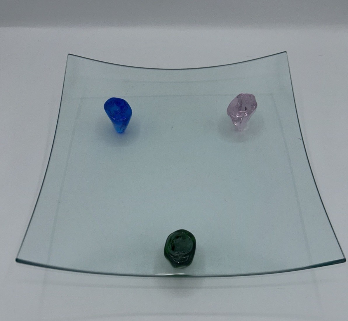 Creative Glass CG Art Glass Square Footed Platter Modern Decor 10”x10”