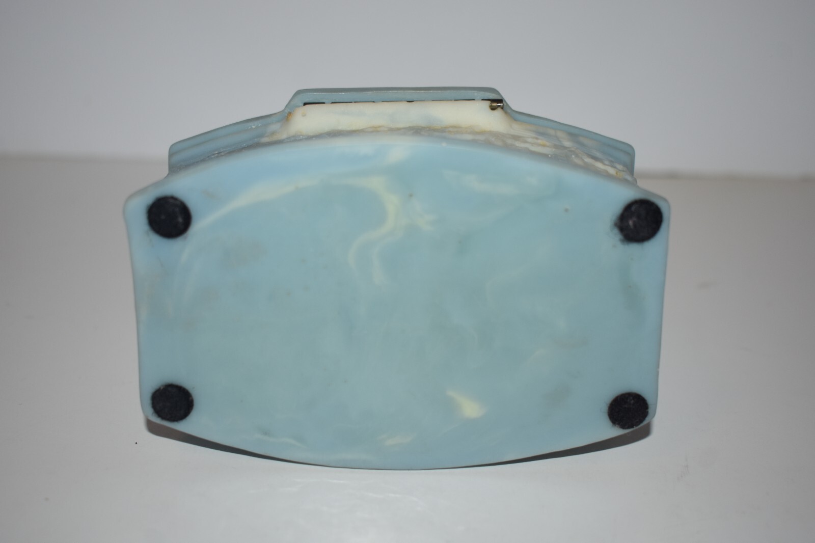BLUE & WHITE INCOLAY STONE JEWELRY TRINKET DISH – HINGED LID VELVET LINED