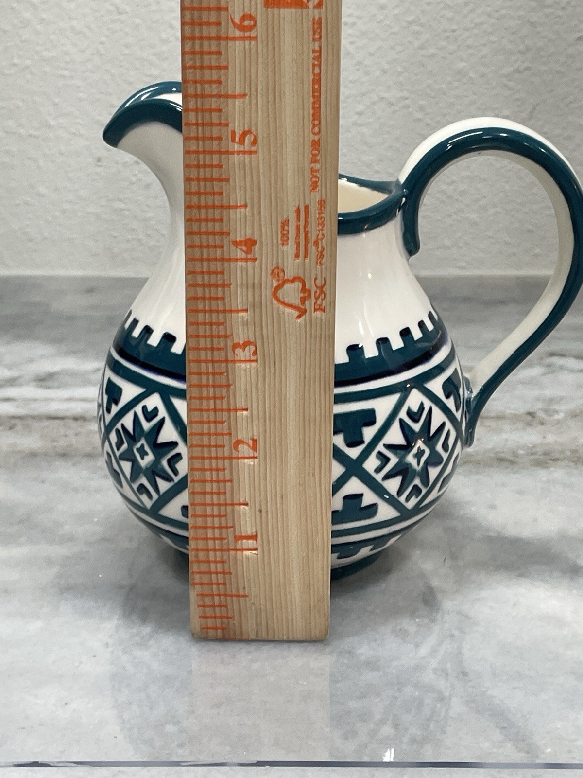 Vintage Hand Painted Ukrainian Folk Art Pottery Pitcher Vase Geometric M.W.