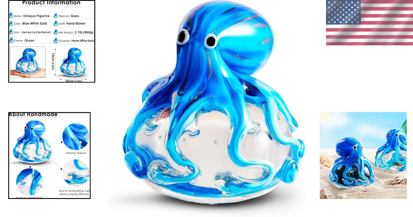 Art Deco Glass Octopus – Handcrafted Paperweight with Exquisite Gift Packaging