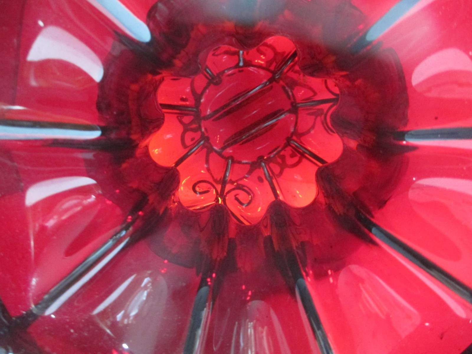 Vintage Hand-Crafted Ruby Red Glass Cased in Wrought Iron Vase 10 1/4″ Tall