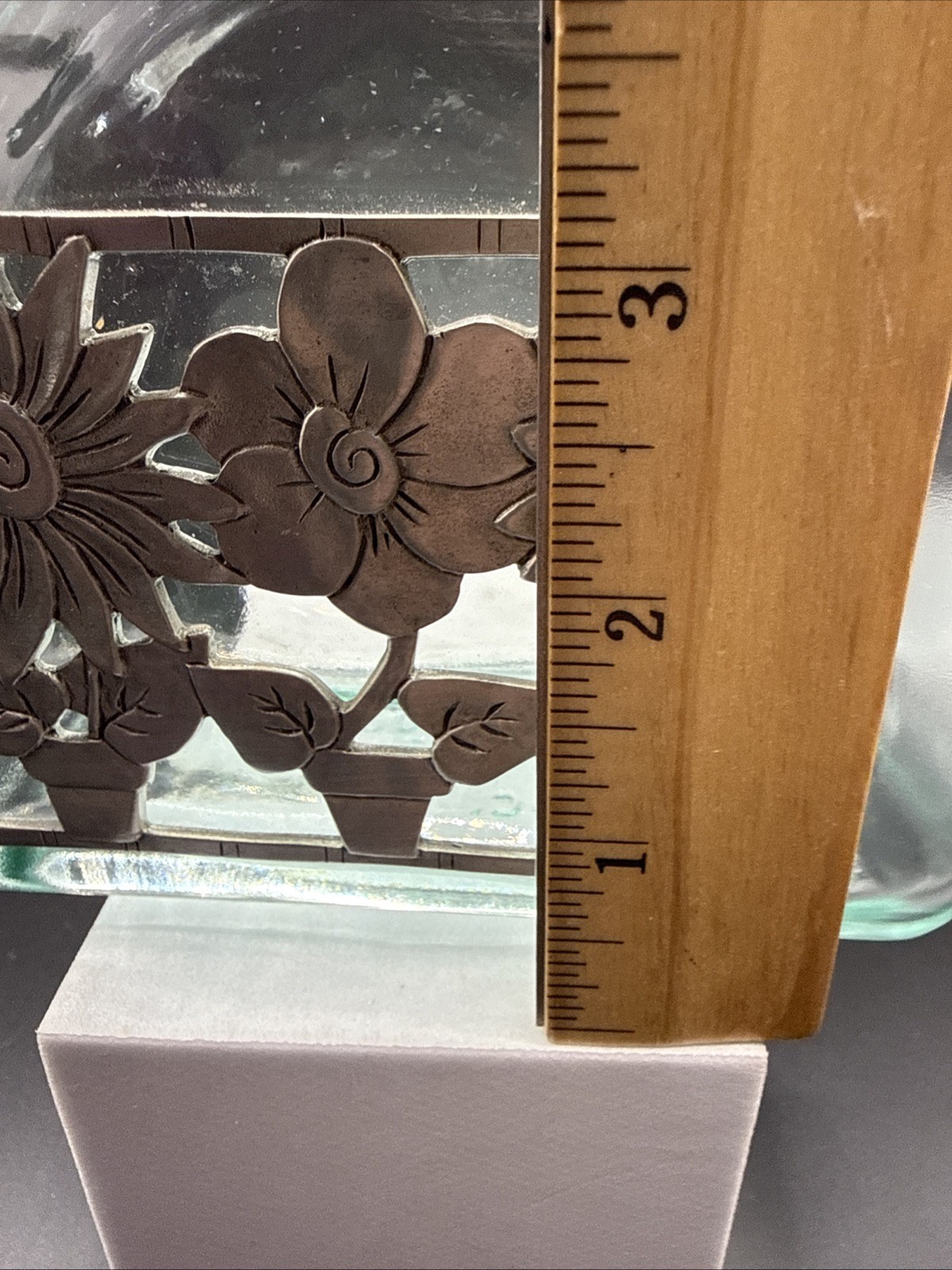 7 Inch Glass Bottle Made Italy Aluminum Appliqué
