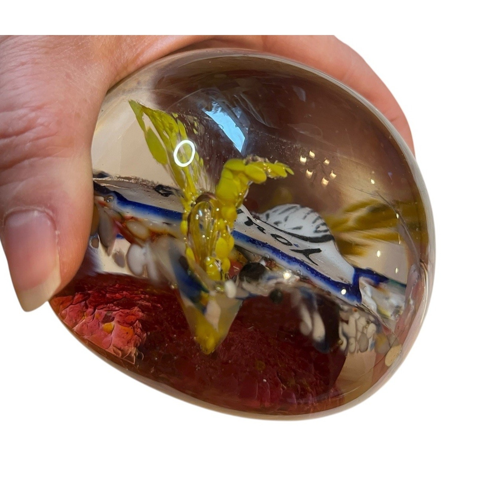 Magnum Plaque on Frit Art Glass Paperweight Hand Blown Donkey Ass End Of Day 4”