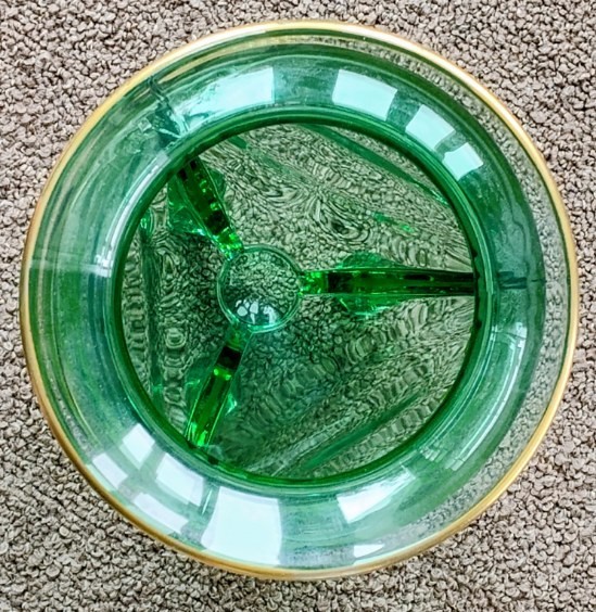 RARE DUNCAN MILLER GREEN GOLD GILDED ROCKET VASE 8-1/2″ TALL EXCELLENT CONDITION
