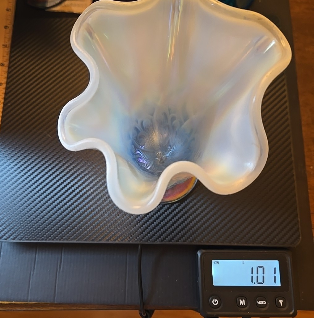 Vintage Fenton Art Glass Lily of the Valley Opalescent Blue Ruffled Vase 6 ¼ in.