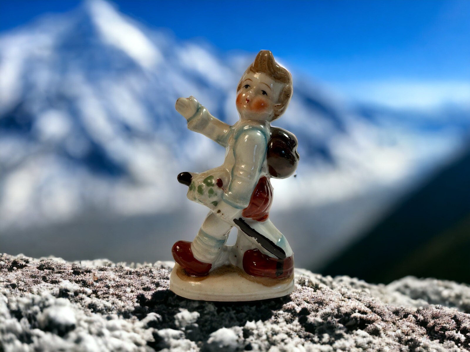 Vintage Occupied Japan Hiker Hiking Boy Porcelain Statue Figurine