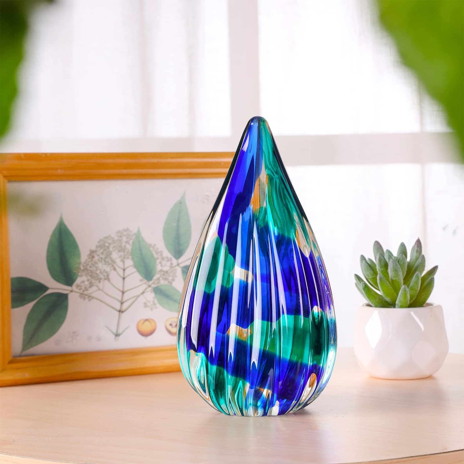 Hand-Blown Murano-Style Glass Sculpture Figurine – Unique Green-Blue Art Gift