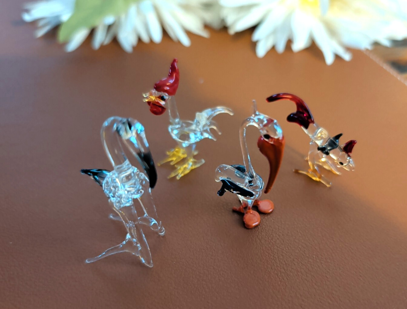 Vintage Hand Blown Glass Miniature Birds Lot of 4 Murano Style
