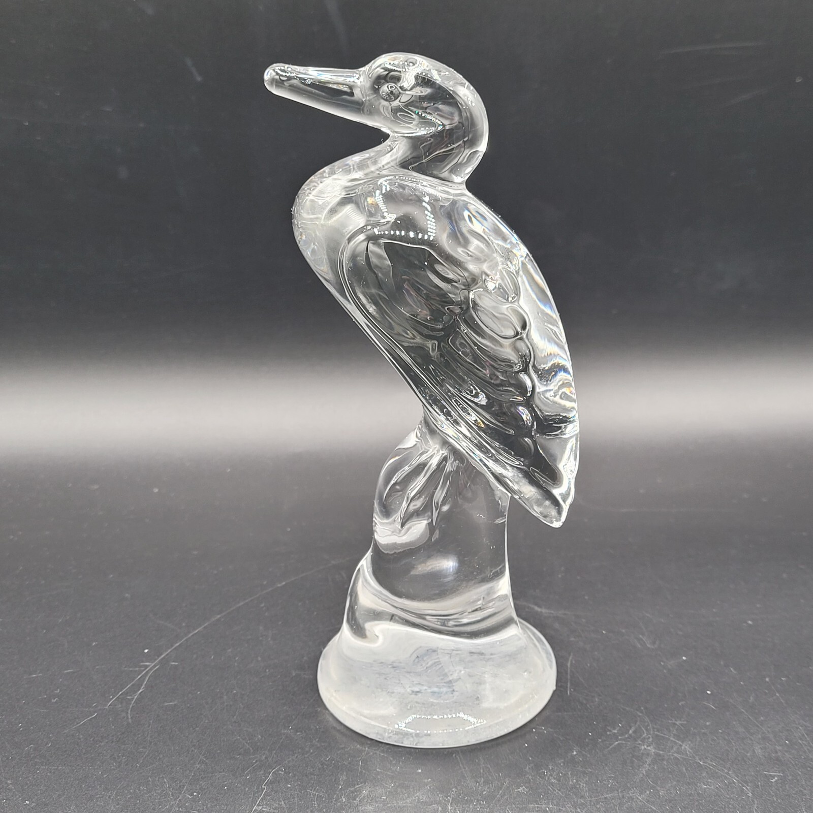 VTG Clear Heavy Glass Figure Heron Bird On Perch