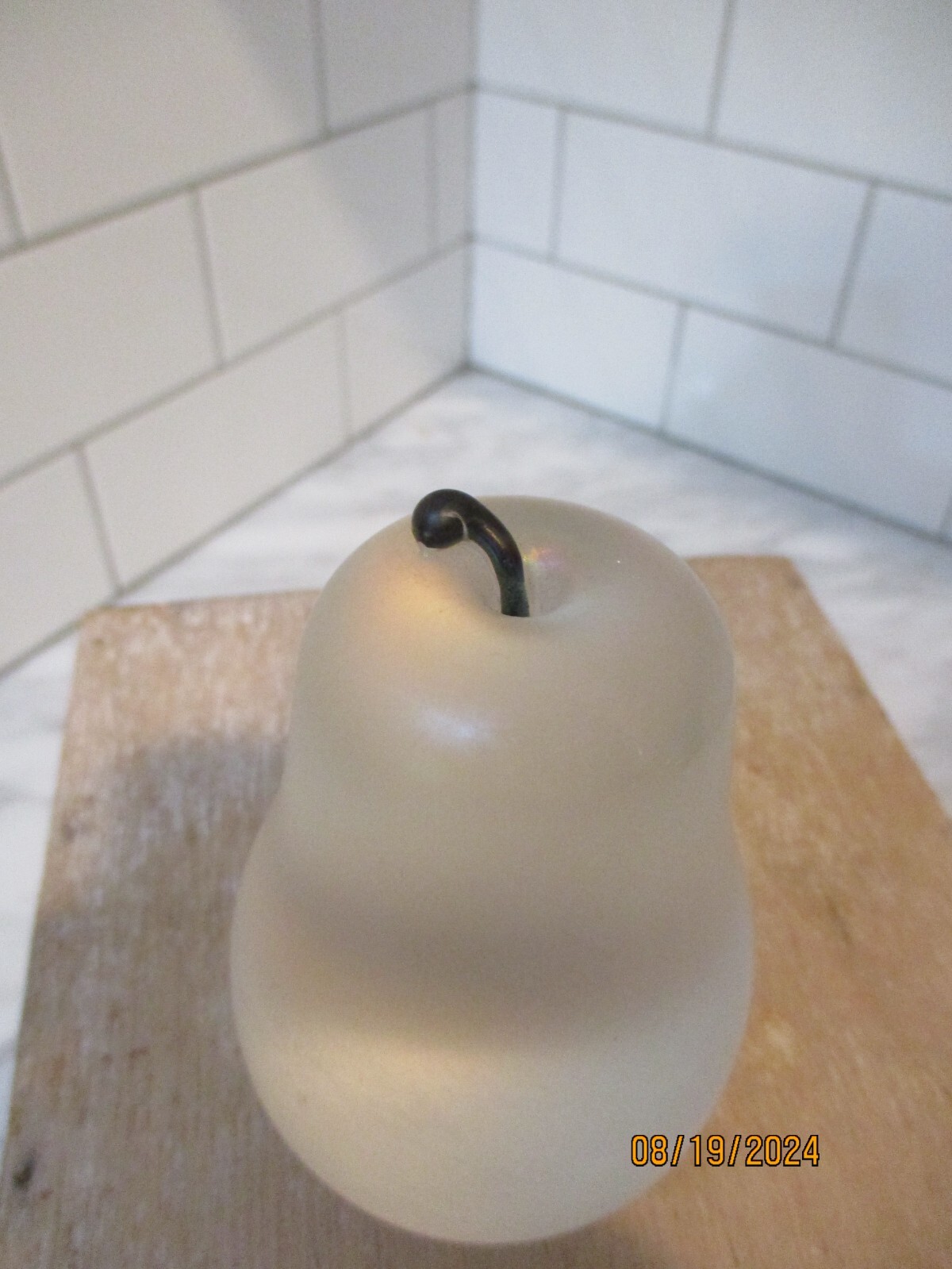 Zellique Studios Frosted Semi-Iridescent PEAR Paperweight Joe Morel Benecia CA