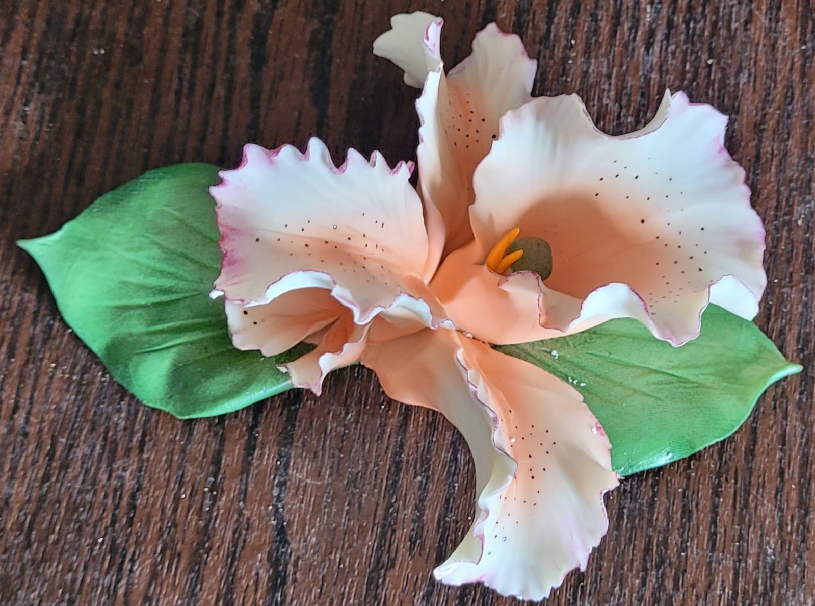 Vintage Capodimonte Porcelain Flower Peach Puple White Handpainted