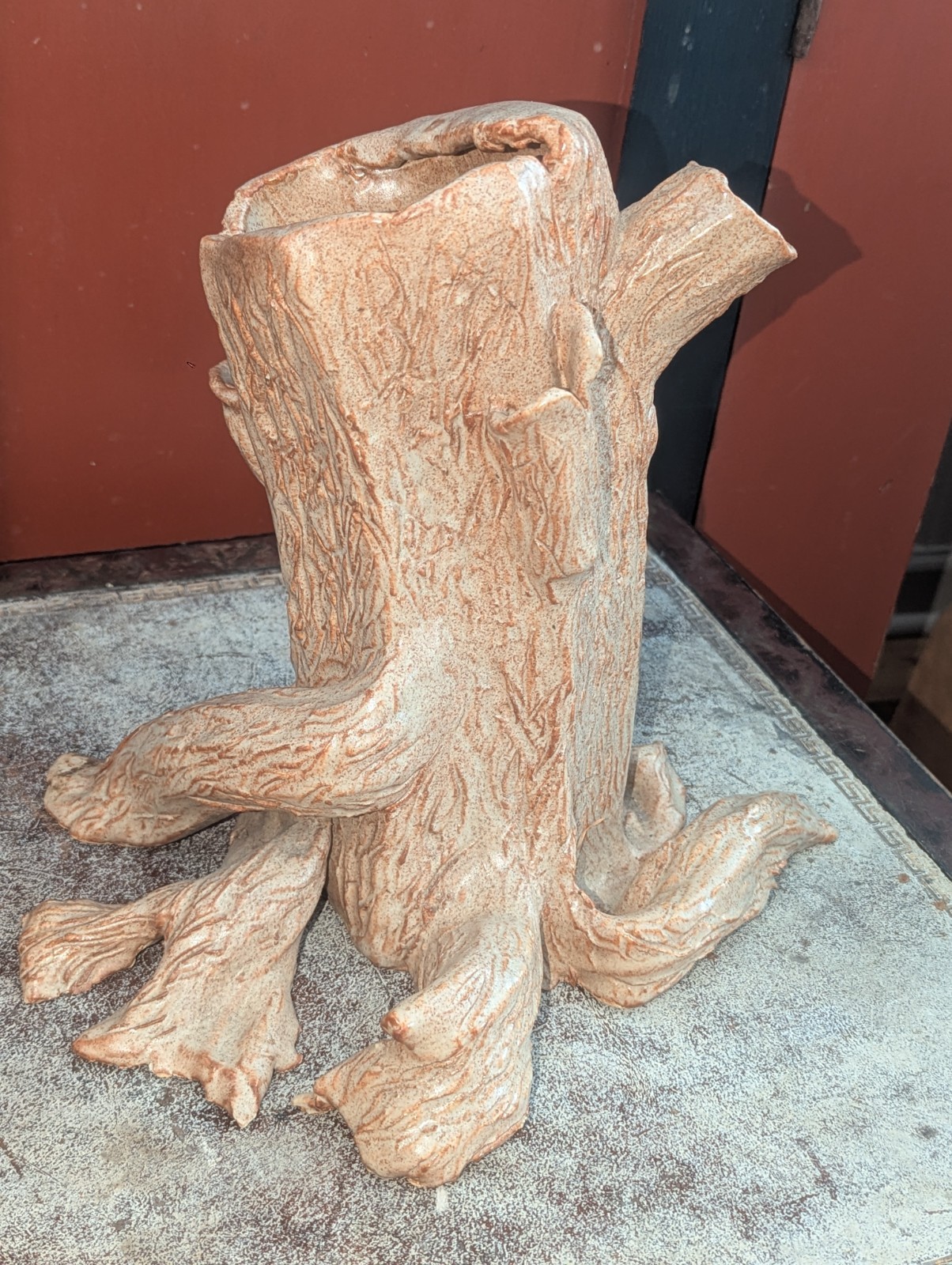 Amazing Large Tree Stump / Root Studio Pottery Vase or Planter Signed MRS