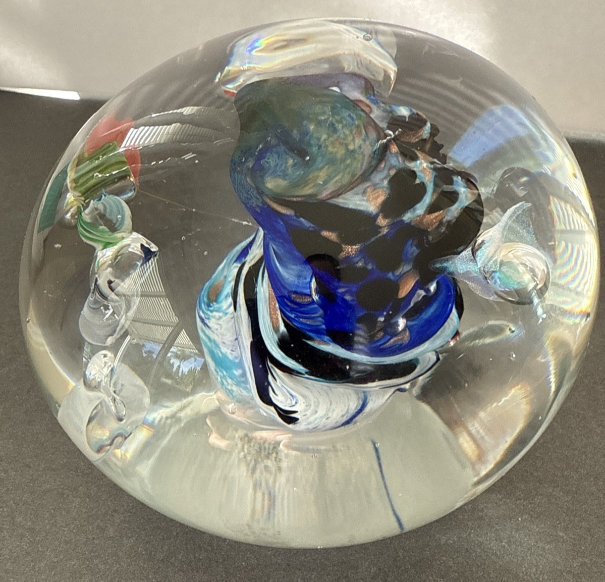 Vintage Signed Diane Lowery 1997 Art Glass Swirl Paperweight 4” Wide