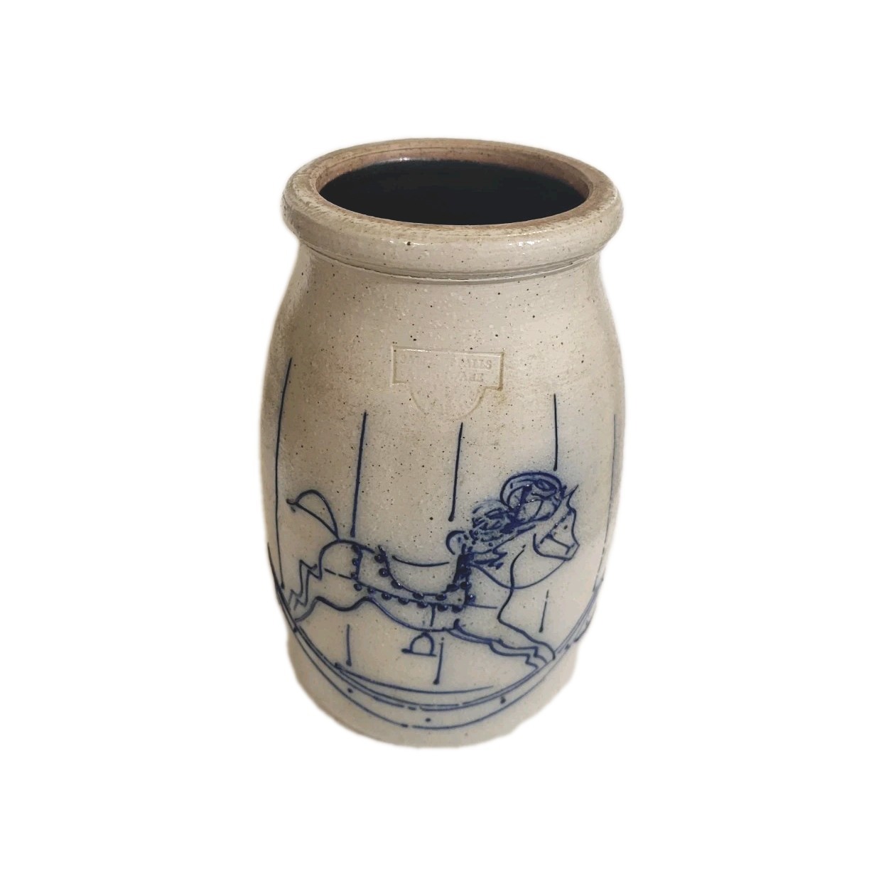 Vintage Salmon Falls Pottery Rocking Horse Stoneware Crock 7″ Feather Stamp