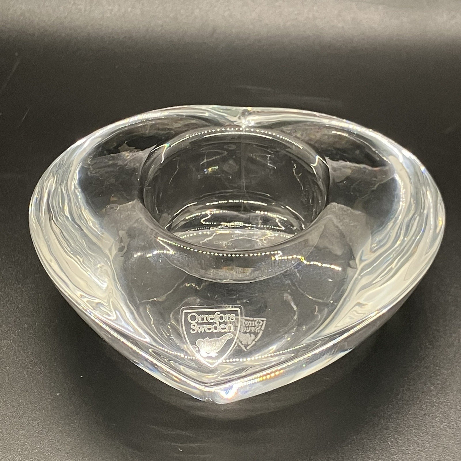 Orrefors Heart Candle Holder Glass Crystal Votive Valentine Love 15 Anniversary