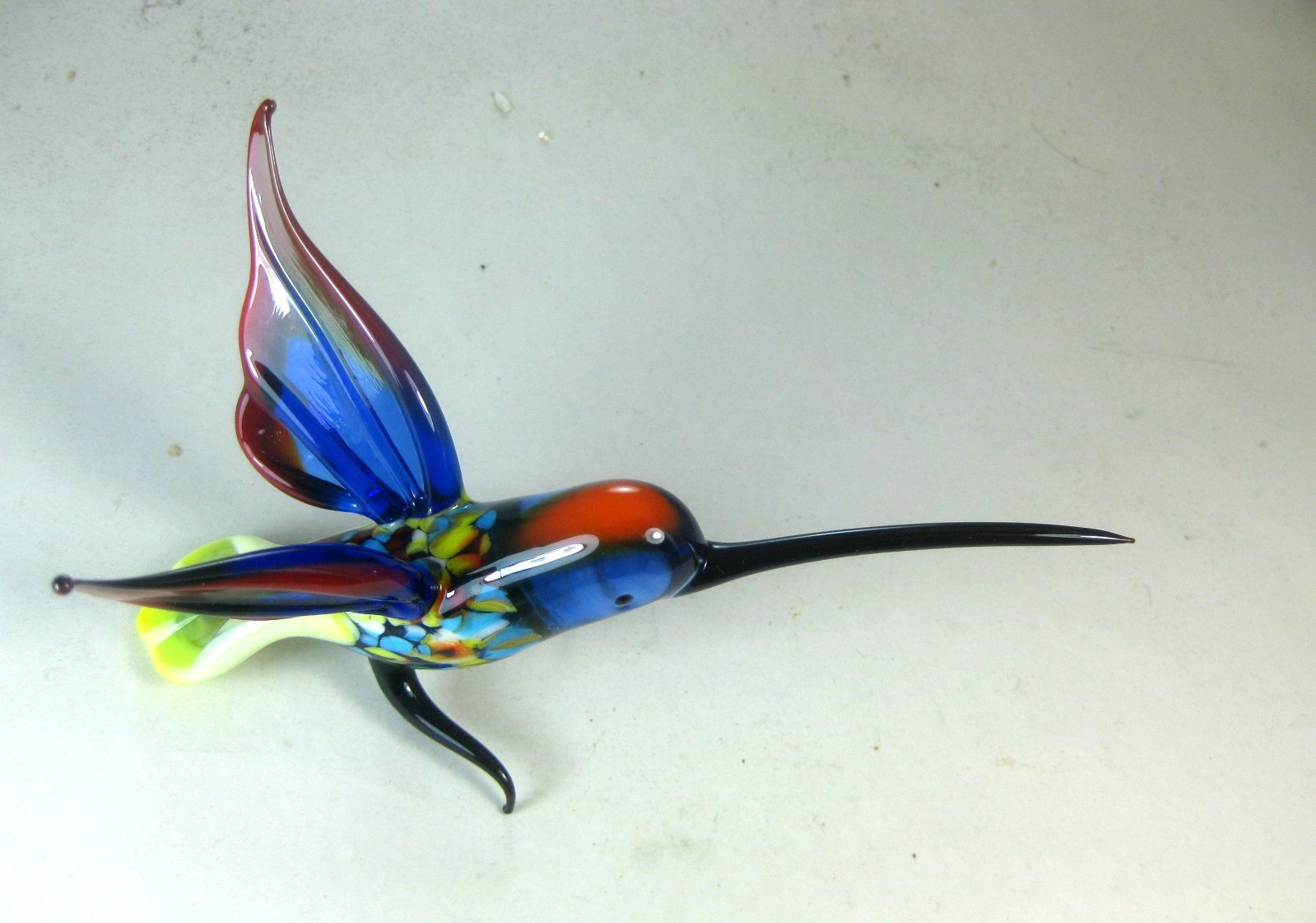 blown glass animal bird hummingbird murano style figurine ornament blue 5.0″