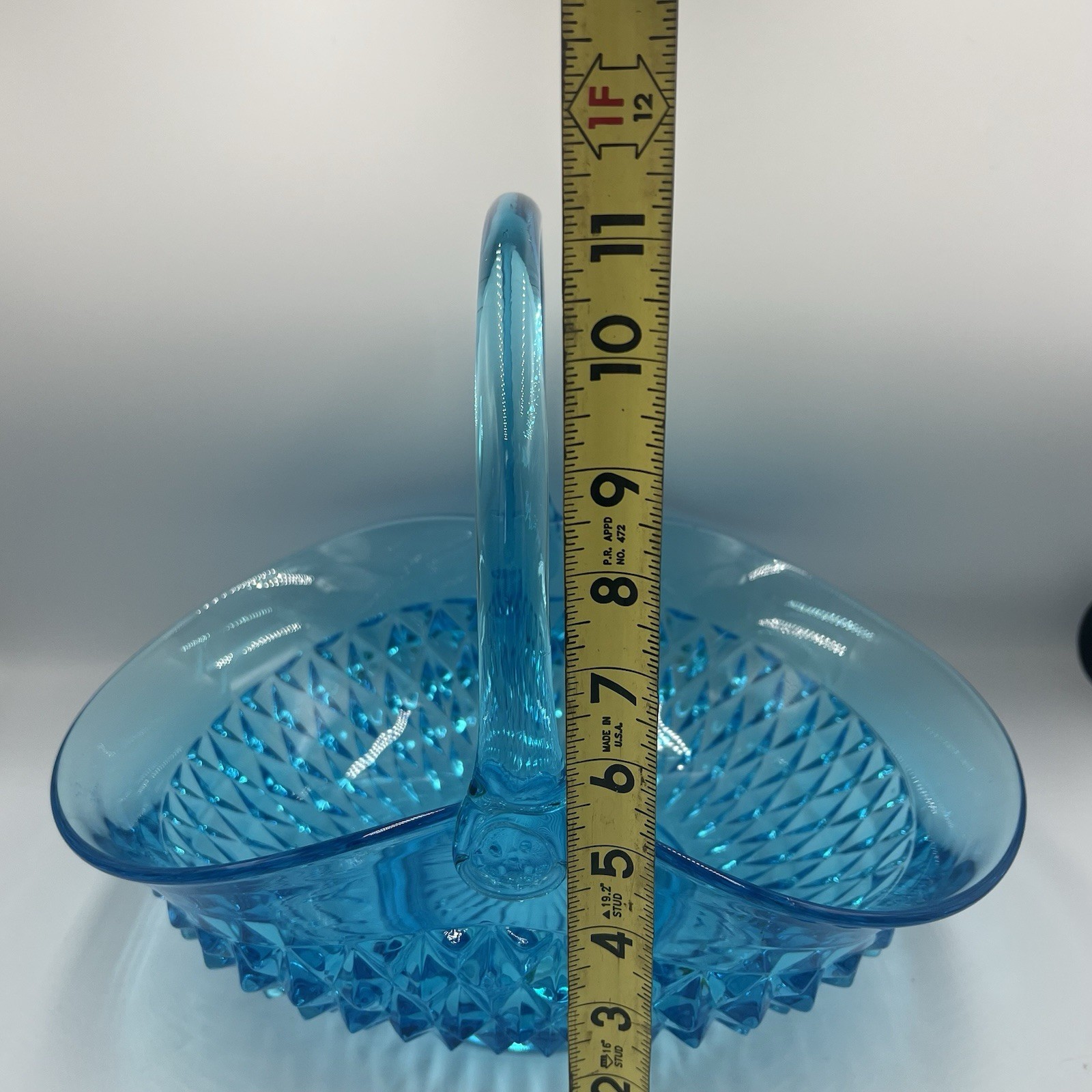 Vintage Indiana Manganese Glass Large Tiara Blue Diamond Point Canterbury Basket