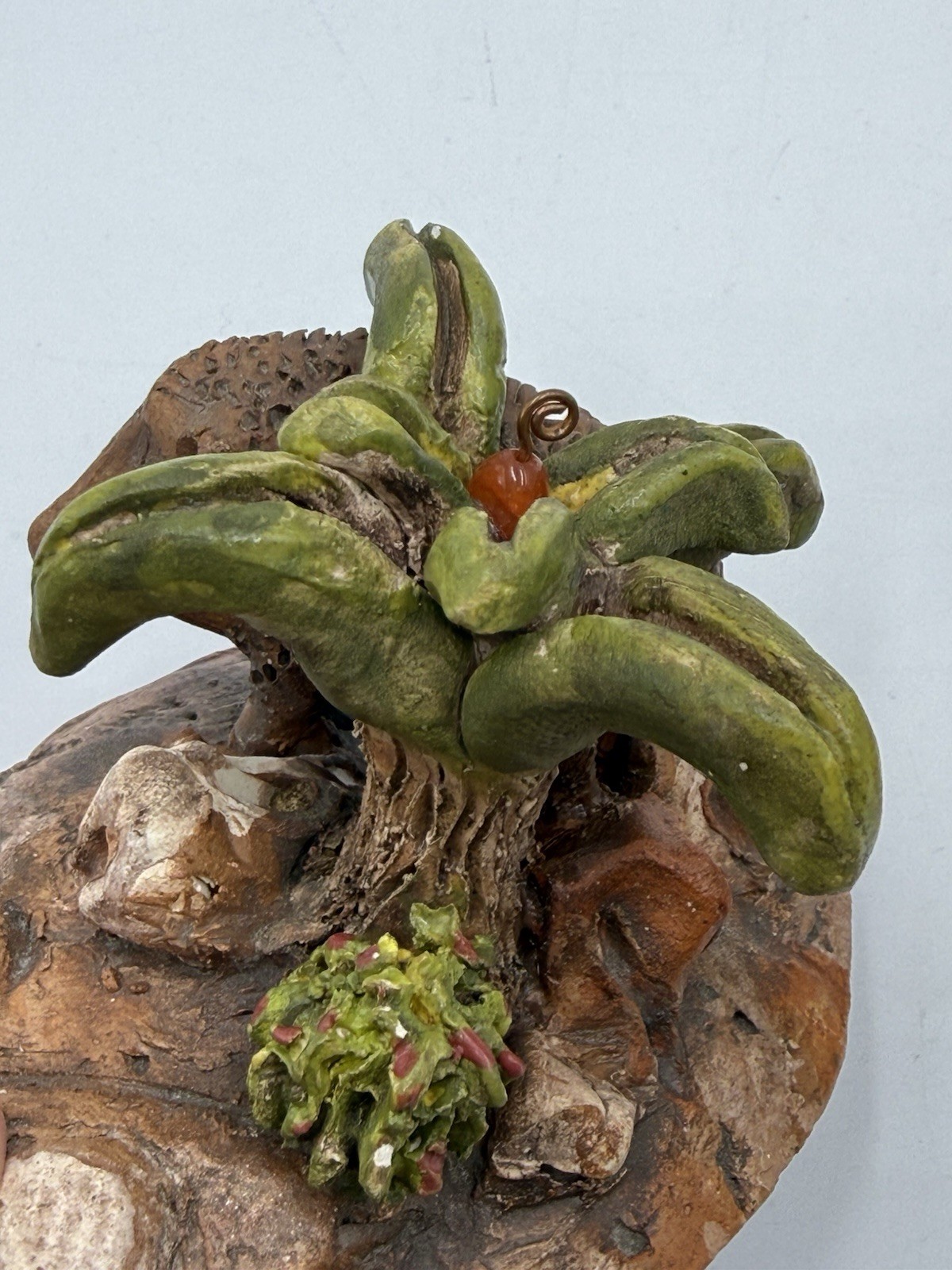 Art Pottery Unique Handmade Boar Tree On Rock Trinket Box Figurine