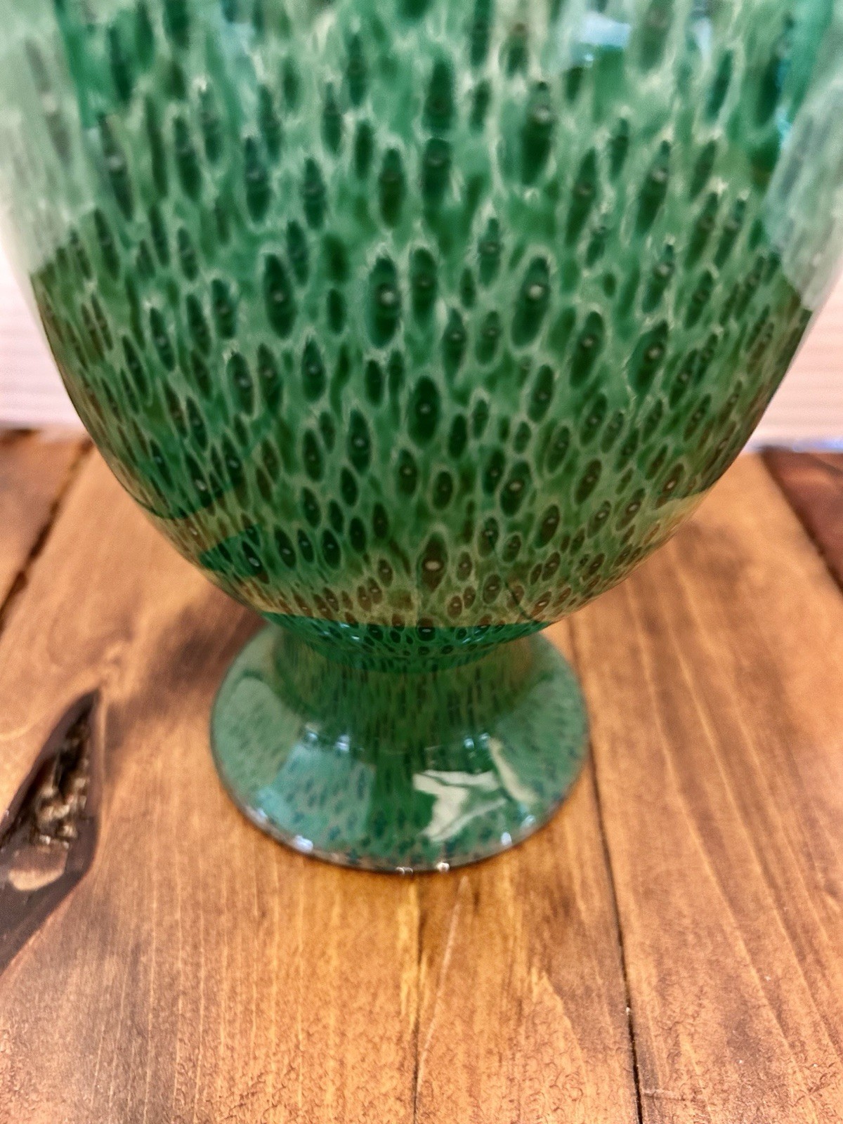 Vintage Art Glass Peacock Pattern Blown Glass Vase 12 Inch Heavy Beautiful