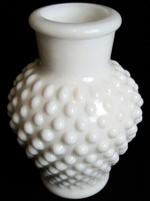 Vintage White Milk Glass Bouquet Vase – Bubble Bath Jar – Hobnail Pattern MCM