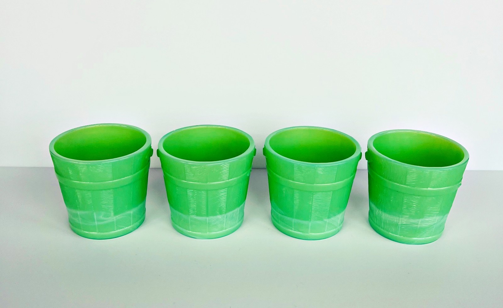 Vintage MBM Martha by Mail Jadeite Bucket Votive Holders by L E Smith 4 Stewart